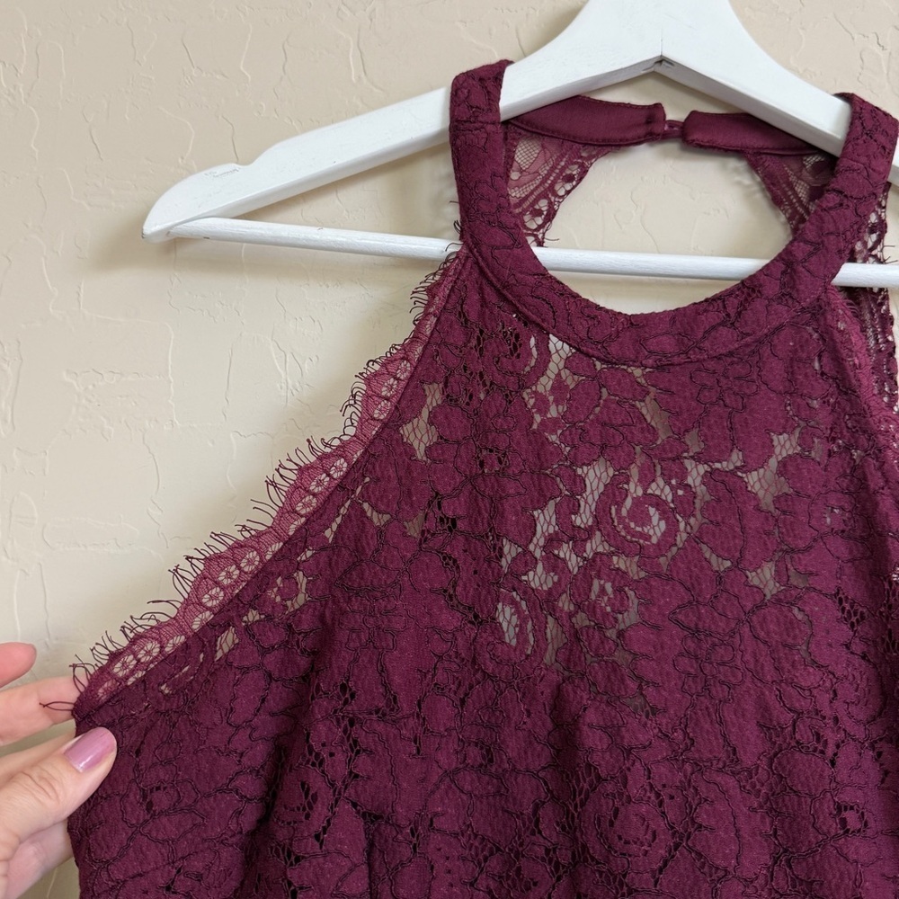 Lulu’s Dance All Evening Maxi Dress Lace Burgundy Halter Large Bridesmaid Prom - Picture 6 of 11